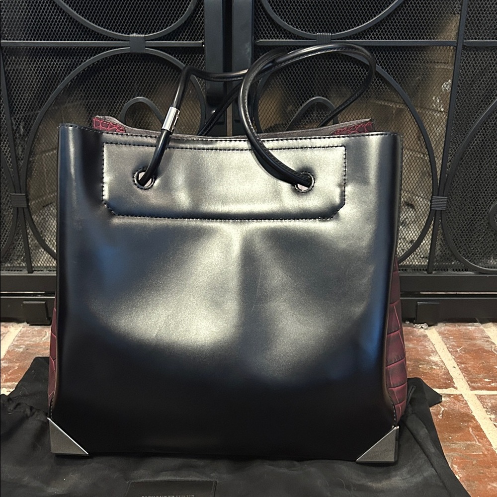 Alexander Wang - Black and Plum Leather Tote with Removable Clutch.